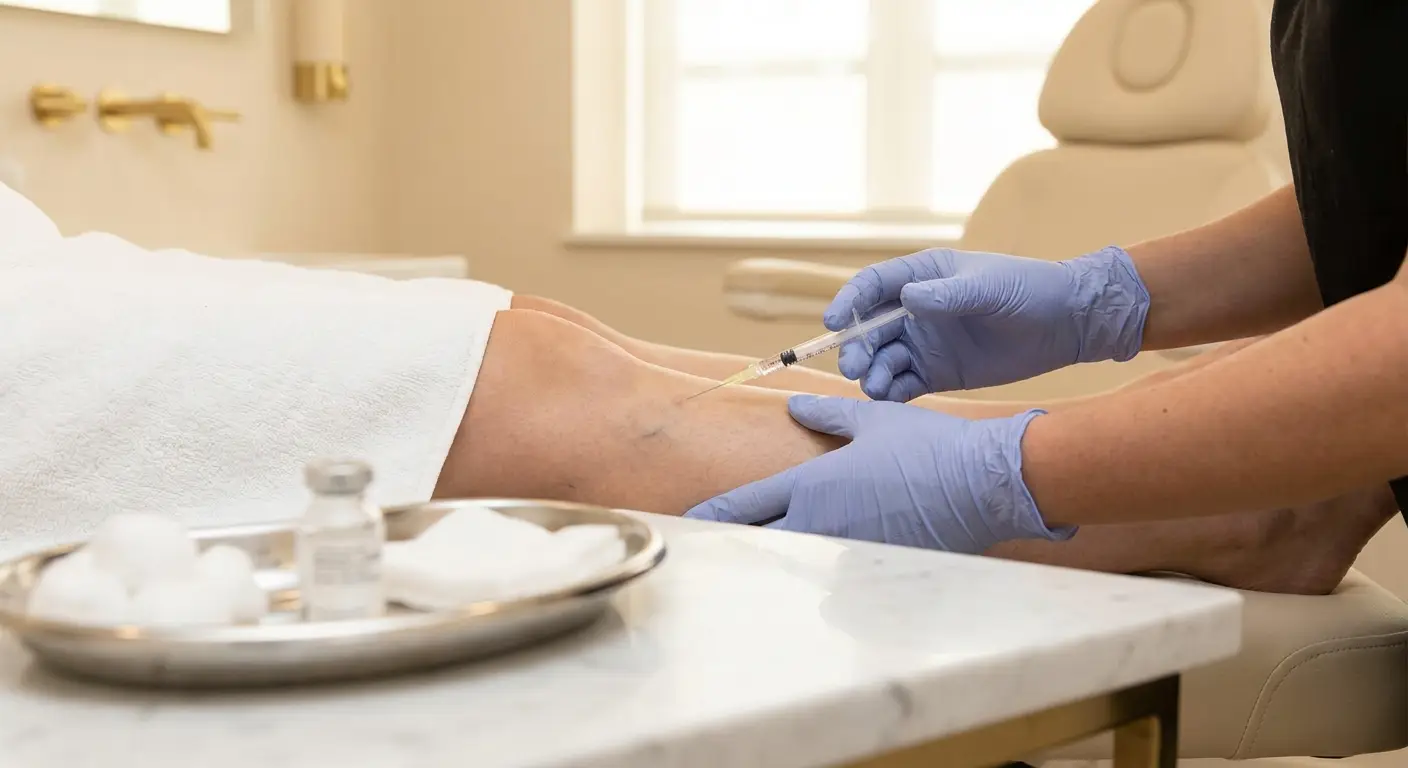Sclerotherapy treatment for spider veins on the leg